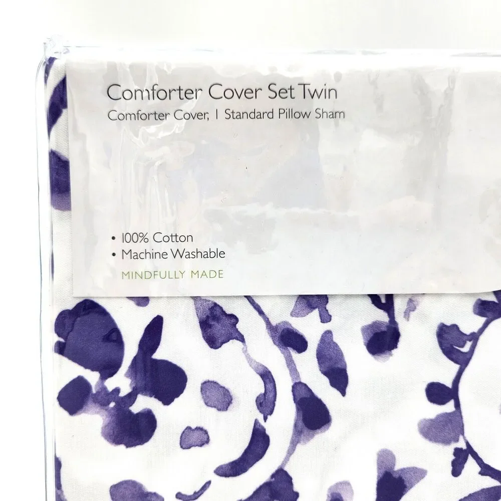 Sky Emilia White/Lilac 100% Cotton Paisley Boho Duvet/Pillow Sham Set Size Twin